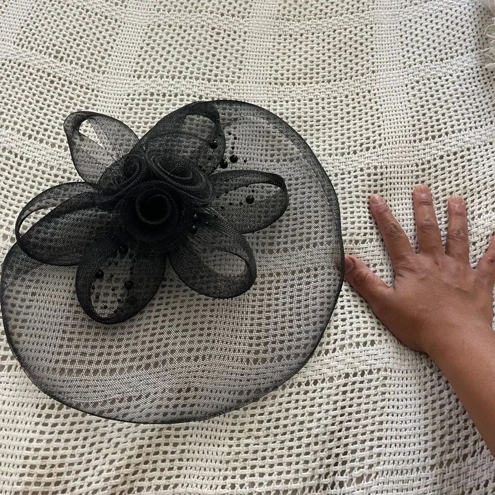 Black Floral Beaded Fascinator Hat Kentucky Derby Wedding Party‎ Races